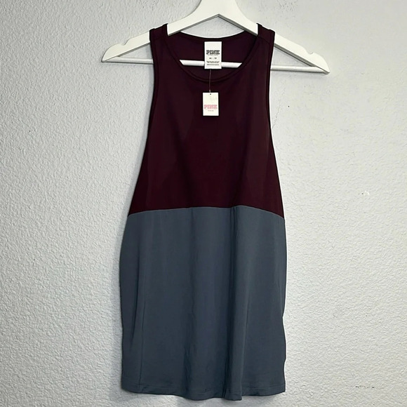Victoria Secret PINK Two Tone Racerback Athletic Tank Top Burgundy X Small NWT - Picture 1 of 6